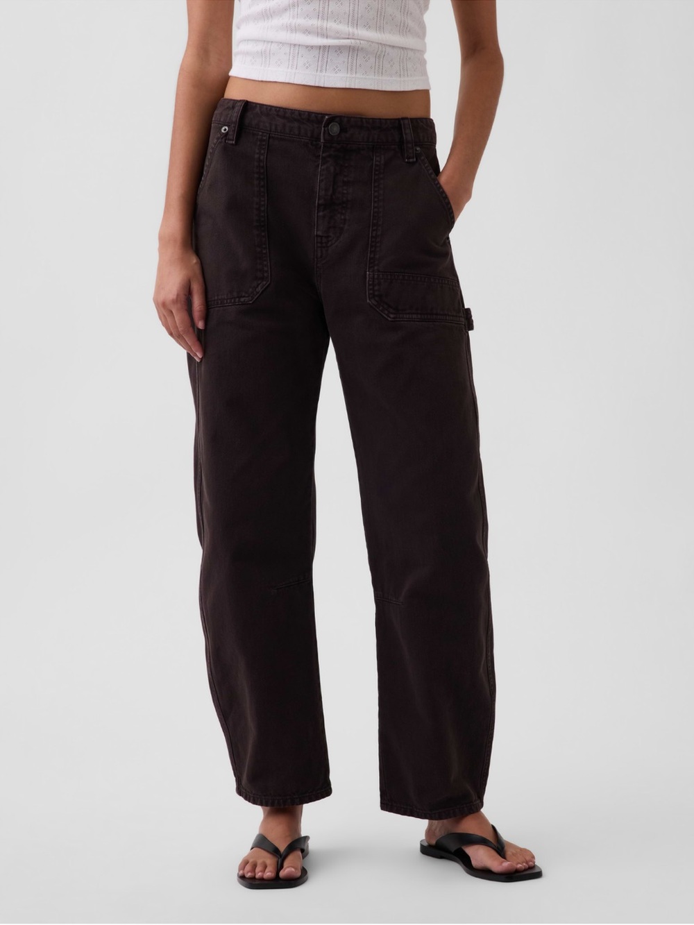 GAP Mid Rise Barrel Utility Ankle Pants Dark Brown